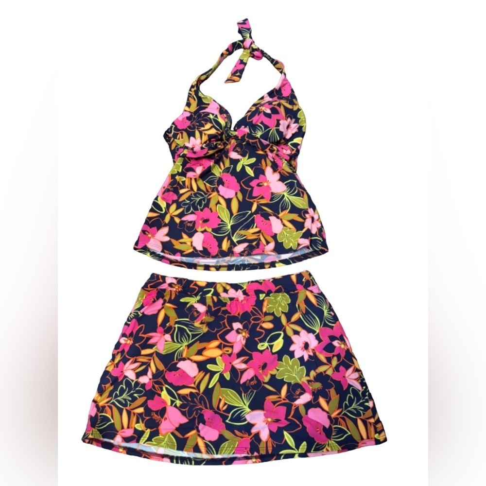 Lands End Size 8 Halter Tankini Set, Like New, Tropical Flowers, Like New